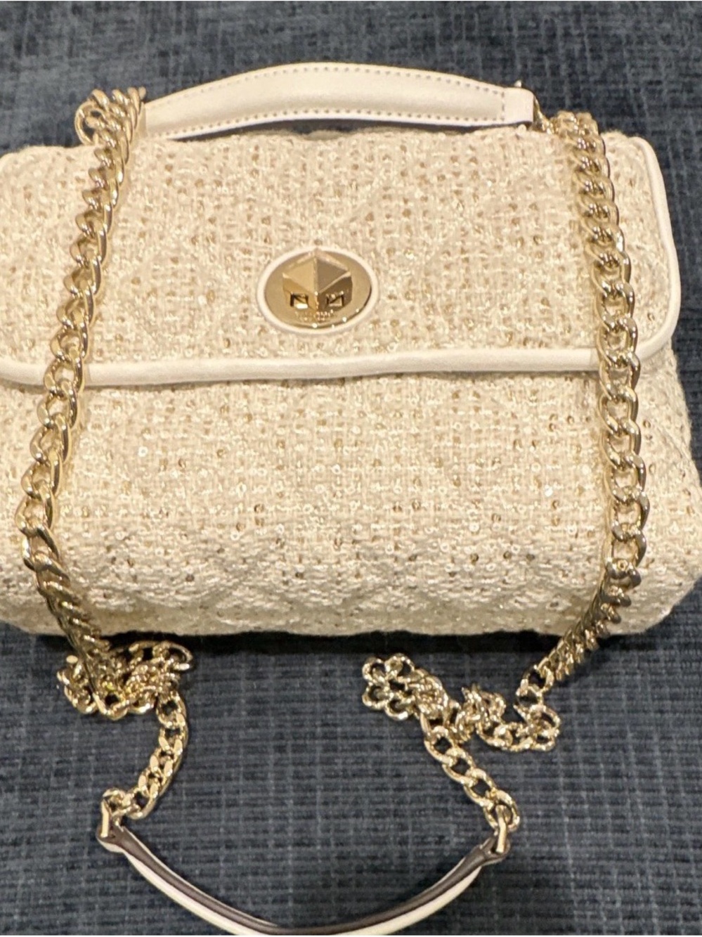 kate spade Cream Tweed Shoulder Bag with Gold Chain